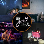 Be Your Tiful Neon Sign Dimmable Letter Neon Signs White Pink Wall Decorative Lights Powered USB with Switch for Bedroom Kid Room Shop Apartment Birthday Party Wedding （15.7’’X11.8’’）