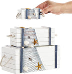 Juvale Nautical Wooden Jewelry Box Set - Jewelry Storage & Nautical Decor Boxes with Lids - Coastal Decor Table Centerpiece