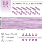 Aktor 12 Pack Lavender Table Runner Boho Cheesecloth Table Runner Semi Sheer Gauze Fabric Runners for Wedding Birthday Baby Shower Party Boho Table Decoration（Lavender）