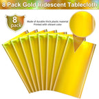 8 Pack Gold Iridescent Plastic Tablecloths Shiny Disposable Laser Rectangle Table Covers Holographic Foil Tablecloth Iridescent Party Decorations Birthday Bridal Wedding Christmas, 54 x 108 Inch