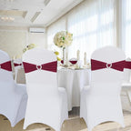 Howhic Pack of 120 Spandex Chair Sashes Bows Stretch Chair Cover Band with Buckle Slider Universal Elastic Chair Ties for Wedding Banquet Party Event Decoration (Burgundy)