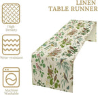Vintage Bird Flower Table Runner Seasonal Spring Summer Garden Plants Farmhouse Country Kitchen Dining Table Decoration for Home Party Holiday 13"x108"