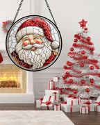 Stained Glass Window Hanging - Red White Santa Claus Suncatcher for Doors Home Christmas Decoration Winter Sun Catcher Thanksgiving New Year Birthday Gifts for Women Men Mom Nana Girl 11.8 in