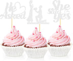 Sotpot 24PCS He Asked She Said Yes Cupcake Toppers With Heart Silver Glitter for Wedding Bridal Shower Wedding Engagement Party Cake Decorations