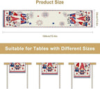 Cute Patriotic Gnomes Table Runner, American Independence Day 4th of July Gnome Blue Red Fireworks Confetti Print Table Runner for Home Kitchen Dining Table Party Decor, 13x90inch