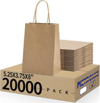METRONIC Kraft Paper Gift Bags with Handles 5.25x3.75x8 Inch 20000 Pack | Christmas, Birthday Party Favors, Retail Shopping, Small Business Bulk | Brown Gift Wrap Bag
