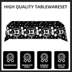 123pcs 13th Party Decorations,13th Silver Black Birthday Banner,Flags,Paper,cups,Straws,Forks,Cake Toppers,Dessert plates,Tablecloths and dinner plates,Officially a Teenager 13th Birthday Supplies