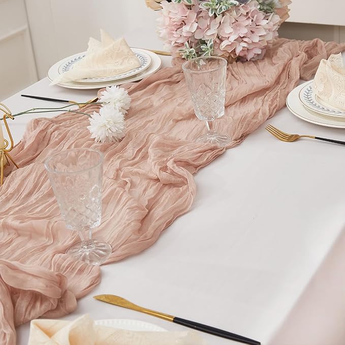 Nude 2 Pack Cheesecloth Table Runner 120 Inch 10 FT Boho Rustic Gauze for Wedding Baby Shower Party Farmhouse Summer Home Decor Washable