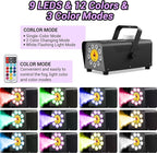 Smoke Machine, Theefun Fog Machine 450w 2500CFM with 9 LED 12 Color Lights Portable 500ml Tank No Liquid Included Stage Smoke Machine Fog Indoor with Wireless Remote Control for Wedding DJ Party
