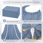 6 Panels Dusty Blue Ceiling Drapes for Wedding 5ftx30ft Chiffon Fabric Arch Draping Curtains Sheer Drapery for Party Ceremony Birthday Baby Shower Reception Stage Swag Ceiling Decorations