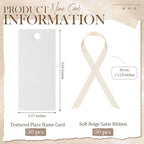50 Pcs Name Place Cards for Table Setting Blank Wedding Place Cards with Satin Ribbon 1.57 x 3.54 Inch Hanging Gift Tags for Wedding Dinner Banquet Party Table Setting Supplies(Beige)