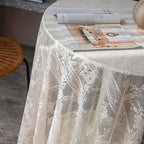 Vintage 60 inch Beige Lace Tablecloth Floral Embroidered Boho Shabby Chic Small Table Cover for Wedding Halloween Party Dinning Holiday, 1 Piece