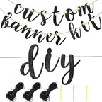 TaoBary 167 Pcs DIY Banner Kit Happy Birthday Glitter Banner Customizable Glitter Make Your Own Kit 162 Letters Symbols and Numbers 3 Rope for Birthday Halloween Wedding Christmas(Black)