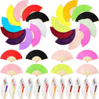 Chunful 100 Pieces Paper Hand Fan Multicolor Bamboo Folding Fans Handheld Chinese Decorative with Organza Bags for Wedding Bridal Church Dancing Home Craft DIY Decoration Party Favors Summer