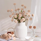 Waipfaru 10pcs Fake Silk Pompon Mum Artificial Flowers, Bulk Faux Mini Chrysanthemums with 2pcs Eucalyptus Stems, for Centerpieces Wedding Fillers Champagne Arrangements Boho Decor, No vase, Beige