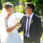 Aneco 48 Pieces Handheld Paper Fans Paper Folding Fans with Bamboos for Wedding Gift, Party, Home, DIY, White