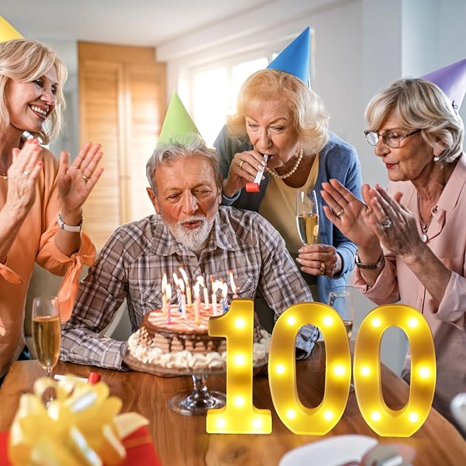 100th Birthday Decorations for Women Men,100 Birthday Decorations for Centerpieces Table,100 Light Up Numbers Sign Led for Party Backdrop Wall Decor for Wedding Anniversary Home