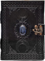 cuero 3 Moon Blue Lapiz Embossed Vintage Leather Journal for Men & Women - 140 Pages, Antique Handmade Deckle Edge Vintage Paper, Leather Journal Writing Notebook Dairy Gift (7 inch by 10 inch, Black)
