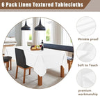 Fitable Faux Linen White Tablecloths for 8 Foot Rectangle Tables - 60 x 120 Inch - 6 Pack Fabric Textured Folding Table Clothes Faux Burlap Table Covers for Wedding, Party, Banquet, Birthday
