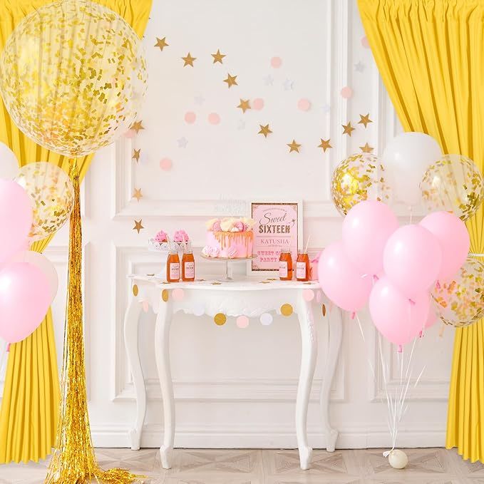 DWCN 10x7 FT Backdrop Curtains for Parties, Photography Backdrop Drapes with Rod Pockets for Wedding Decorations Stage Birthday Family Gatherings, 2 Panels 5ft x 7ft, Yellow