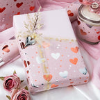 Burymento Gold Foil Heart Wrapping Paper, Reversible Pink Gift Wrap for Birthday, Valentines, Mothers day, Graduation, Wedding, Fathers day, Baby Shower, Christmas (17in x 32.8ft)