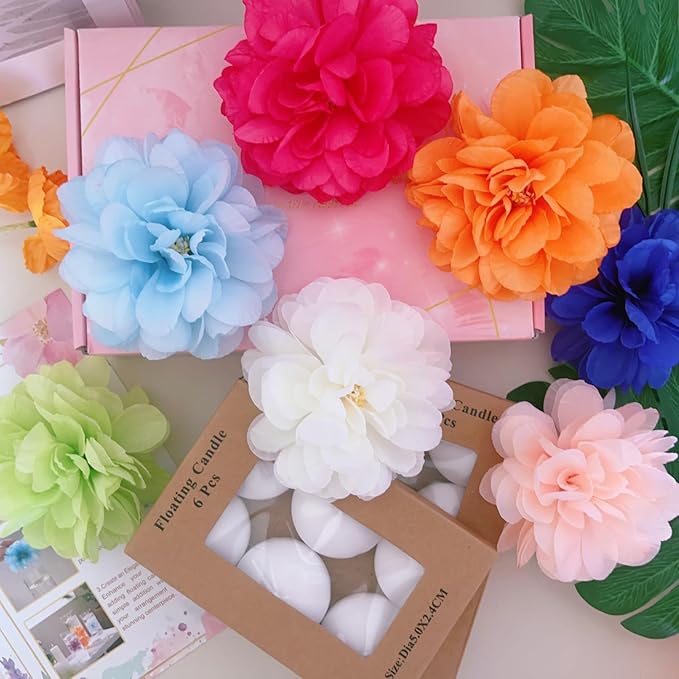 24 Pcs Floating Candles for Centerpieces and Floating Flowers Vase Fillers for Centerpieces Rose Red Artificial Flowers for Wedding Table Party Home Decoration