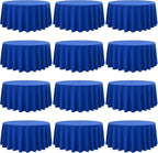 Fani 12 Pack 90 Inch Royal Blue Polyester Round Tablecloth, Stain and Wrinkle Resistant, Washable Table Cover for Wedding Party, Dining Table, Buffet, Parties, Camping