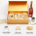 LIFELUM Gift Boxes with Lids for Presents 5 Pack 13.85 x 8.35 x 4.45 inch Gold Gift Boxes with Ribbon,Card,Shredded Paper Filler Gift Box for Valentine's day,Christmas