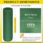 54" by 20 Yards Tulle Fabric Rolls Tulle Ribbon Tutu Spool Bolt for DIY Wedding Decoration Baby Shower Tutu Skirt Gift Wrapping Large Matte Fabric, Roll Packaging (Hunter Green)