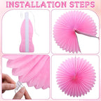 MotiMind 24 Pcs Hot Pink Paper Fans Pink Peach Party Decorations Classroom Decor Wall Background Ceiling Hanging Decoration for Birthday Wedding Baby Bridal Shower Engagement Party Decor