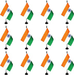 India Desk Flag, 12 Pack Indian Table Office Flag with Black Solid Pole and Stand Base, International Country Flag, Festival Celebration, Classroom Meeting Desktop Decor (India)