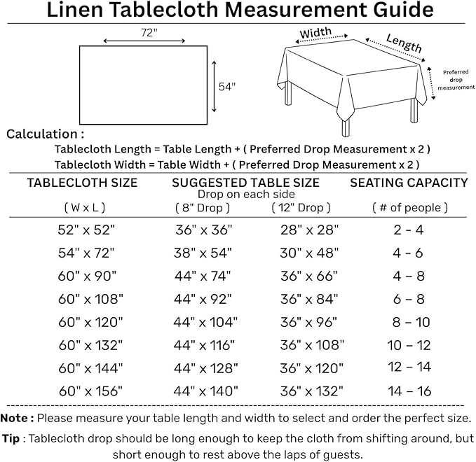 Solino Home Linen Aqua Blue Tablecloth 54 x 72 Inch - Classic Hemstitch, 100% Pure Linen Rectangular Tablecloth - Machine Washable Table Cloth