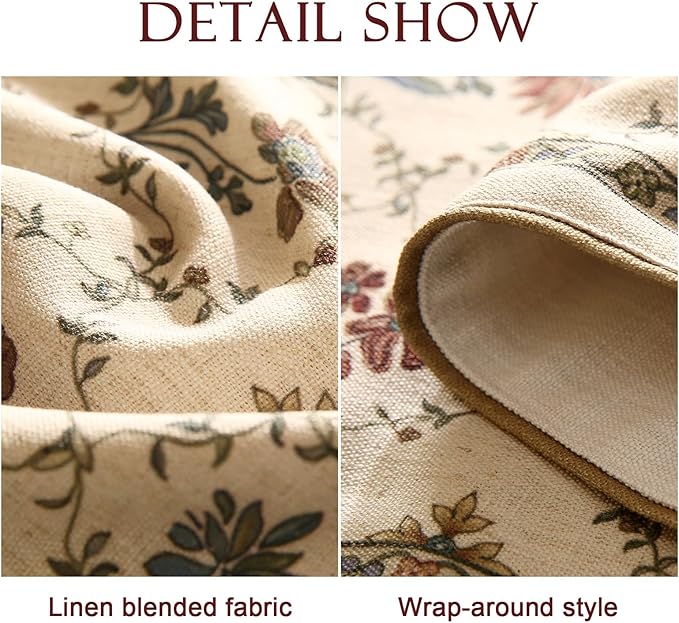 patdrea Designer Vintage Floral Linen Table Runner 71 Inch Long, Beige Cottage Rustic Bouquets Pattern Table Mat,Decor for Kitchen Dining Coffee Table Shelf Cabinet Banquet Christmas ,12"*71"