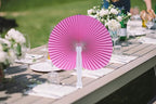 12 Packs Decorative Paper Folding Hand Fans Handheld,Pink Round Foldable Wedding Fans Chinese and Japanese Fans Bulk for Bridal Guest Church Party Favors Dancing Birthday DIY