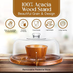 Homeries Acacia Wood Cake Stand with Lid, Cake Plate, (6 in 1) Multi-Functional Serving Platter, Large Cake Stand with Dome, Cake display stand with lid & Cake Dome - Use as Cake Holder, Cake Cover
