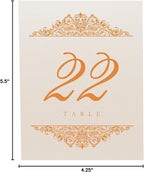 Paisley Wedding Table Numbers (Select Color/Quantity), Champagne, Orange, 1-45, Double Sided, Tent or Use in a Stand, Great for Parties & Restaurants - Made in the USA