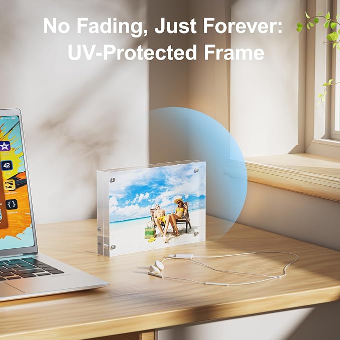 5 Pack 8x8 Acrylic Picture Frames - 20% Thicker Double Sided Magnetic Frame with UV Protection - Freestanding Clear Frameless Display for Tabletops - Modern Photo Frame Set for Home & Office Decor