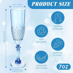 Plastic Champagne Flutes, 48PCS Blue Wine Glasses Goblets Cups Reusable Flute, for Weddings Bachelor Parties Toasting and Events (48, Blue)