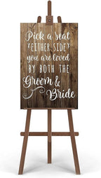 Rustic Wooden Signs Pick a Seat Not A Side Sign You Are Loved by the Groom and Bride, Wedding Signs Wall Art Decor Kitchen Cafe Pub Decor Gift 18x12 INCH