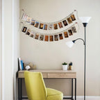 Hanging Photo Display With 12 Clips, Wooden Bead Garland 2PCS, Boho Style Collage Photo Frame Decoration for Dorms, Classrooms, Bedrooms