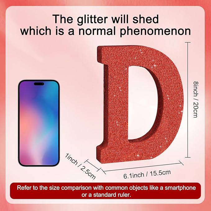 TONIFUL 8 Inch Red Glitter Letter D Table Centerpiece A-Z Red Birthday Party Decorations,Red Alphabet D for Birthday,Chrismas,Graduation,Bridal Shower,Wedding,Anniversary Party Supplies