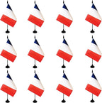 France Desk Flag, 12 Pack French Table Office Flag with Black Solid Pole and Stand Base, International Country Flag, Festival Celebration, Classroom Meeting Desktop Decor (France)