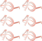 40th Birthday Glasses - 6 Pairs Rose Gold 40 Years Old Glasses with Rhinestones Frame, Funny Plastic Costume Photo Booth Props for 40th Anniversary Party Decorations