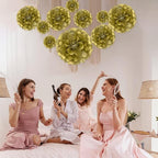 Tissue Paper Pom Poms, Gold Tissue Paper Flowers, Hanging Flower Balls for Weddings Fiesta Parties Birthday Baby Showers Classroom Bridal Shower Decoration (20Piece Set-6/10/12/14Inch)