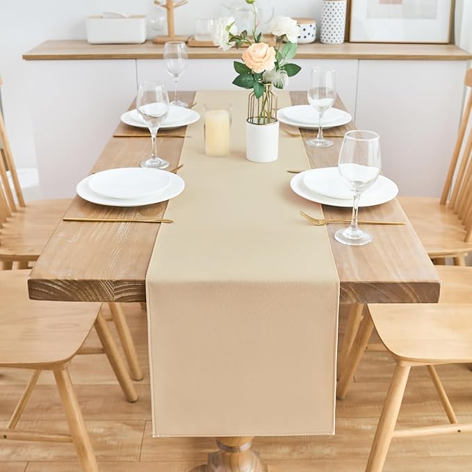 2 Pack Beige Table Runner 12 x 90 Inch Solid Color Farmhouse Runners Coffee Table Dresser for Daily Party Home Decoration
