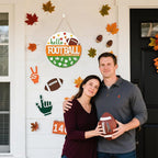 CHDITB Hello Football is My Favorite Season Front Door Sign Wreath(12"x12"), Wooden 3D Fall Decoration Wall Hanging, Farmhouse Rugby Autumn Harvest Maple Leaves Decor Hanger for Front Porch Outdoor