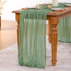 MLMW 3 Pack Sage Green Table Runner Cheesecloth Boho Gauze Rustic Cheese Cloth Table Runner 160 inch Sheer 13.3ft for Wedding Party Baby Bridal Shower Birthday