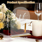 Arch Wedding Table Numbers 1-10 with Stands, 5” x 7” Elegant Acrylic Display Signs with Golden Text, Perfect Table Numbers for Wedding Reception, Centerpiece, Decoration, Party, Anniversary and Event