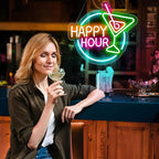 Happy Hour Neon Sign Dimmable Led Happy Hour Neon Bar Signs for Home Bar, USB Powered Bright Cocktails Happy Hour Neon Signs for Wall Decor Bar Pub Man Cave Party Art Decor(14.1*12.5inches)