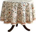 ISAENNE Designer Floral Round Tablecloth,French Linen Light Beige Indoor Table Cloth,Fall Wrinkle Resistant Decor Tablecloths for Dining Thanksgiving Kitchen Party,Diameter 67"-Flora A